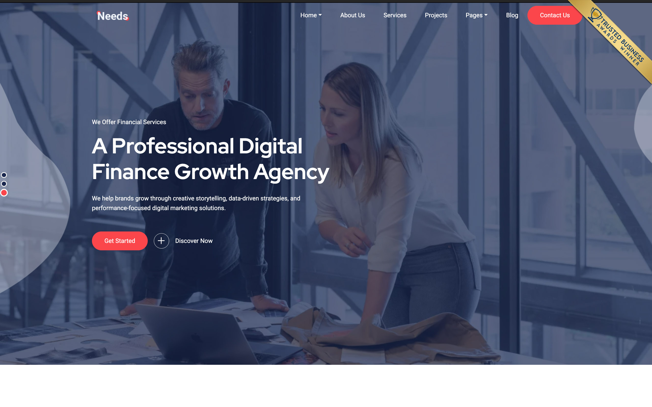Trusted Business Award displayed on a real website