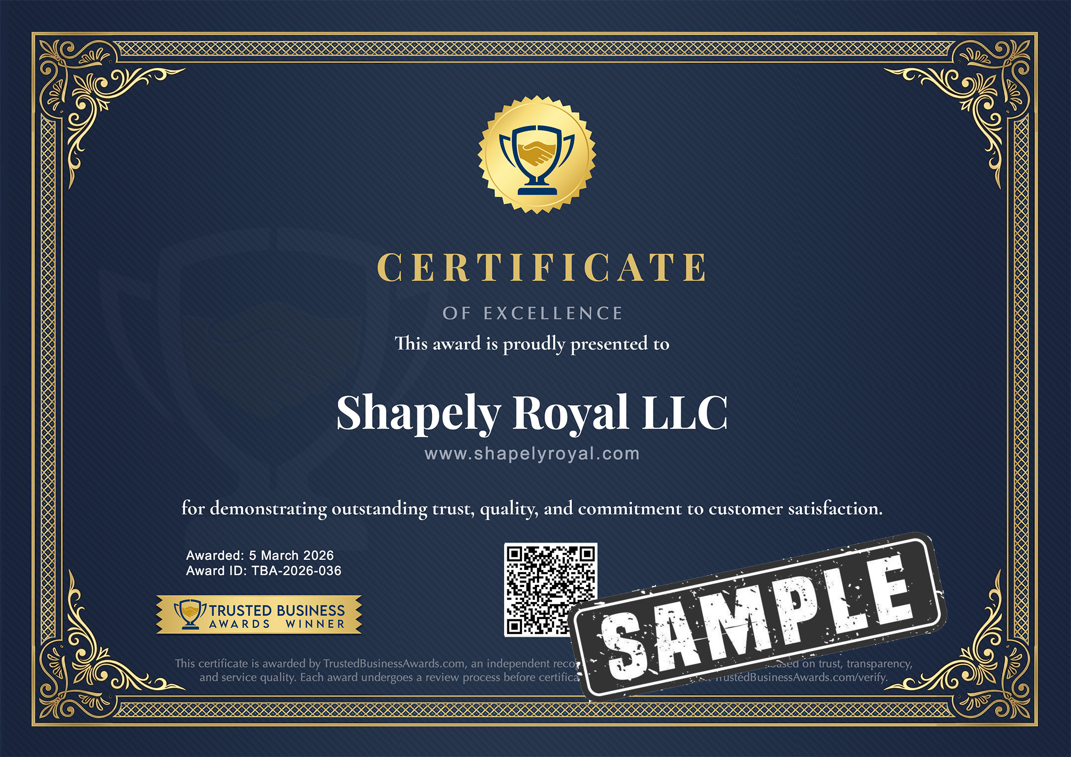 Trusted Business Award Certificate