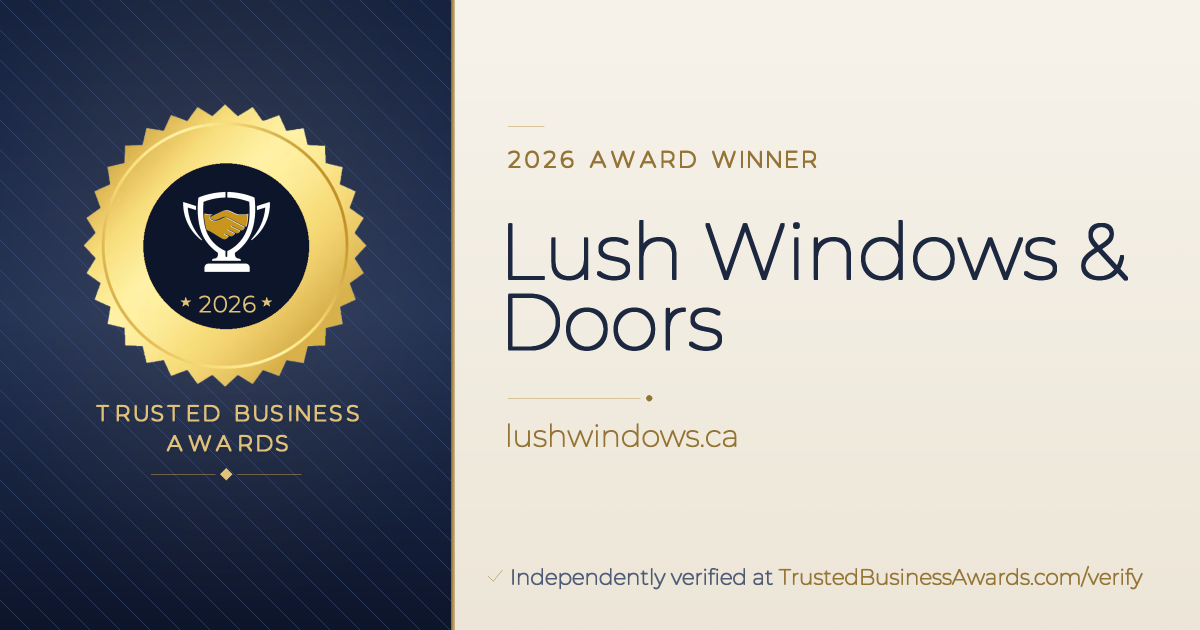 Lush Windows & Doors — 2026 Trusted Business Awards Winner
