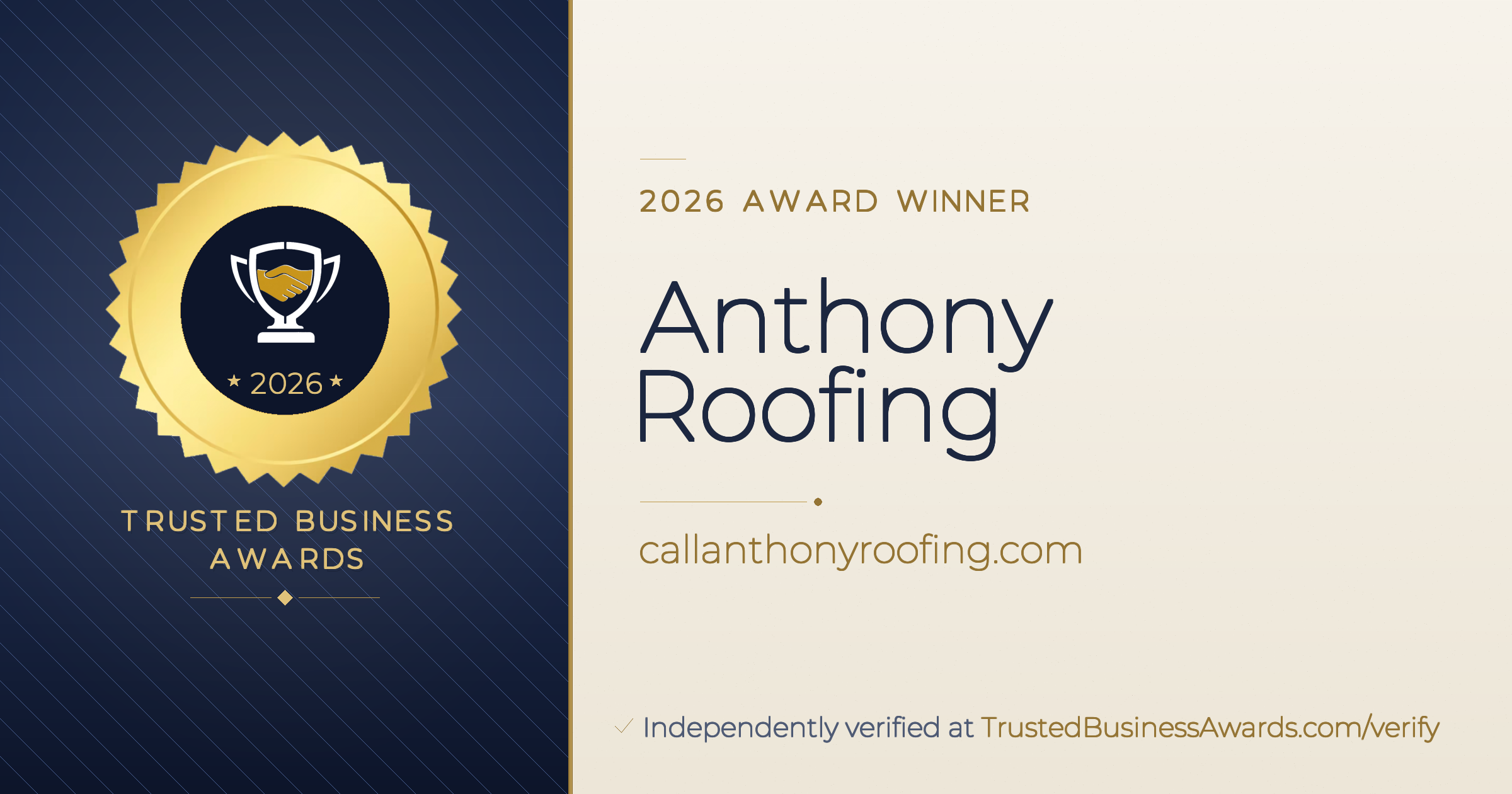 Anthony Roofing — 2026 Trusted Business Awards Winner
