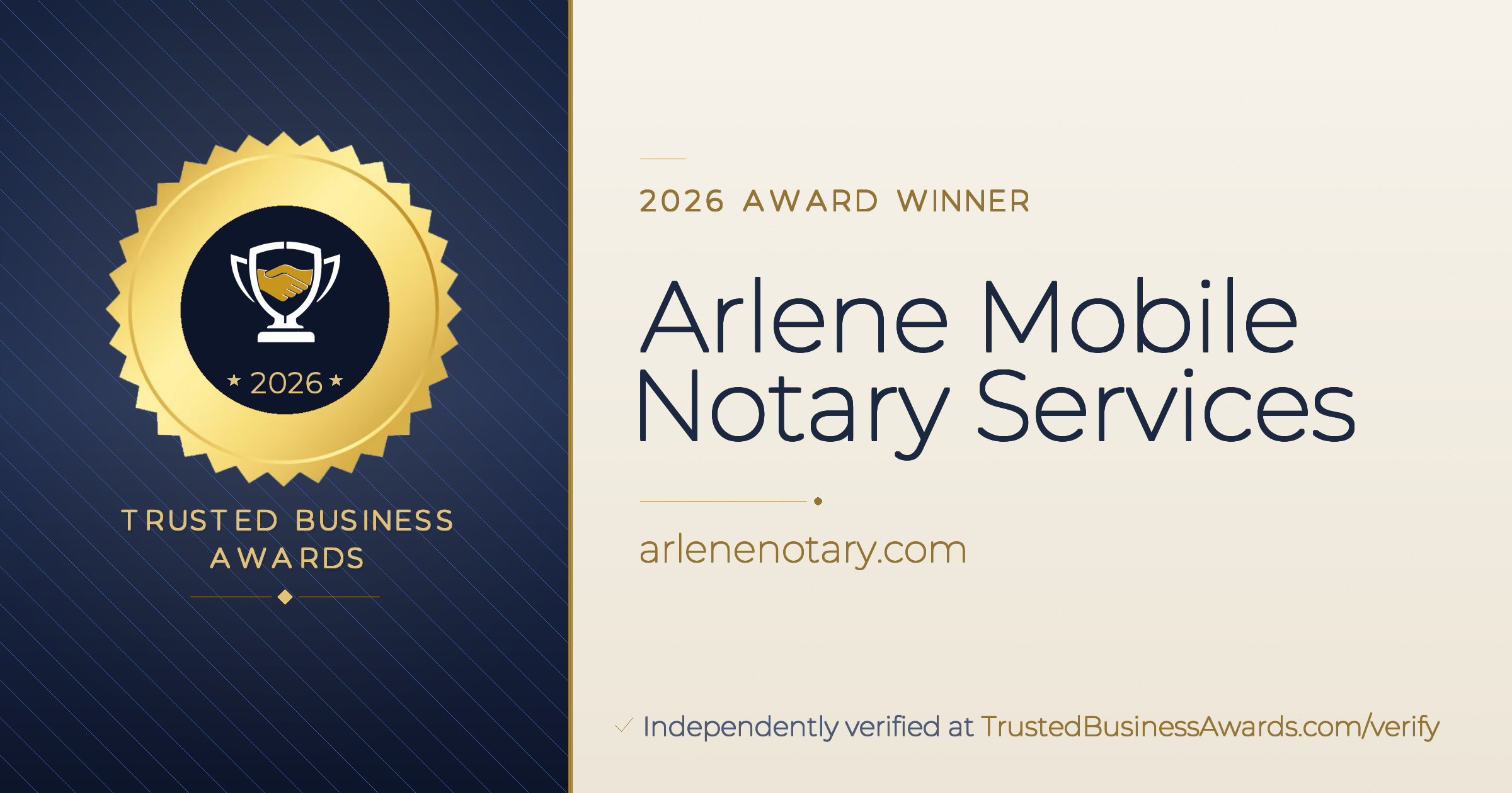 Arlene Mobile Notary Services — 2026 Trusted Business Awards Winner