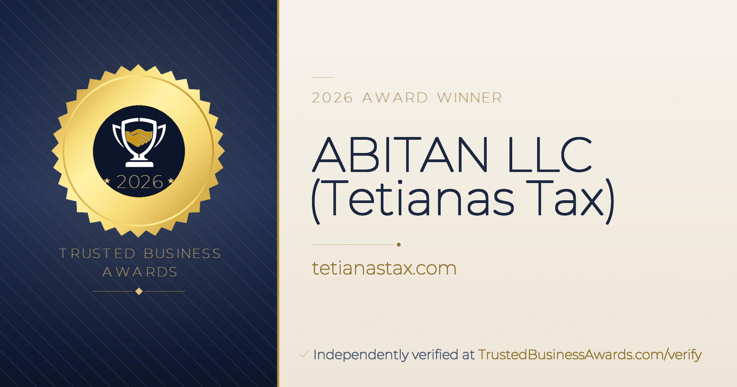 ABITAN LLC (Tetianas Tax) — 2026 Trusted Business Awards Winner