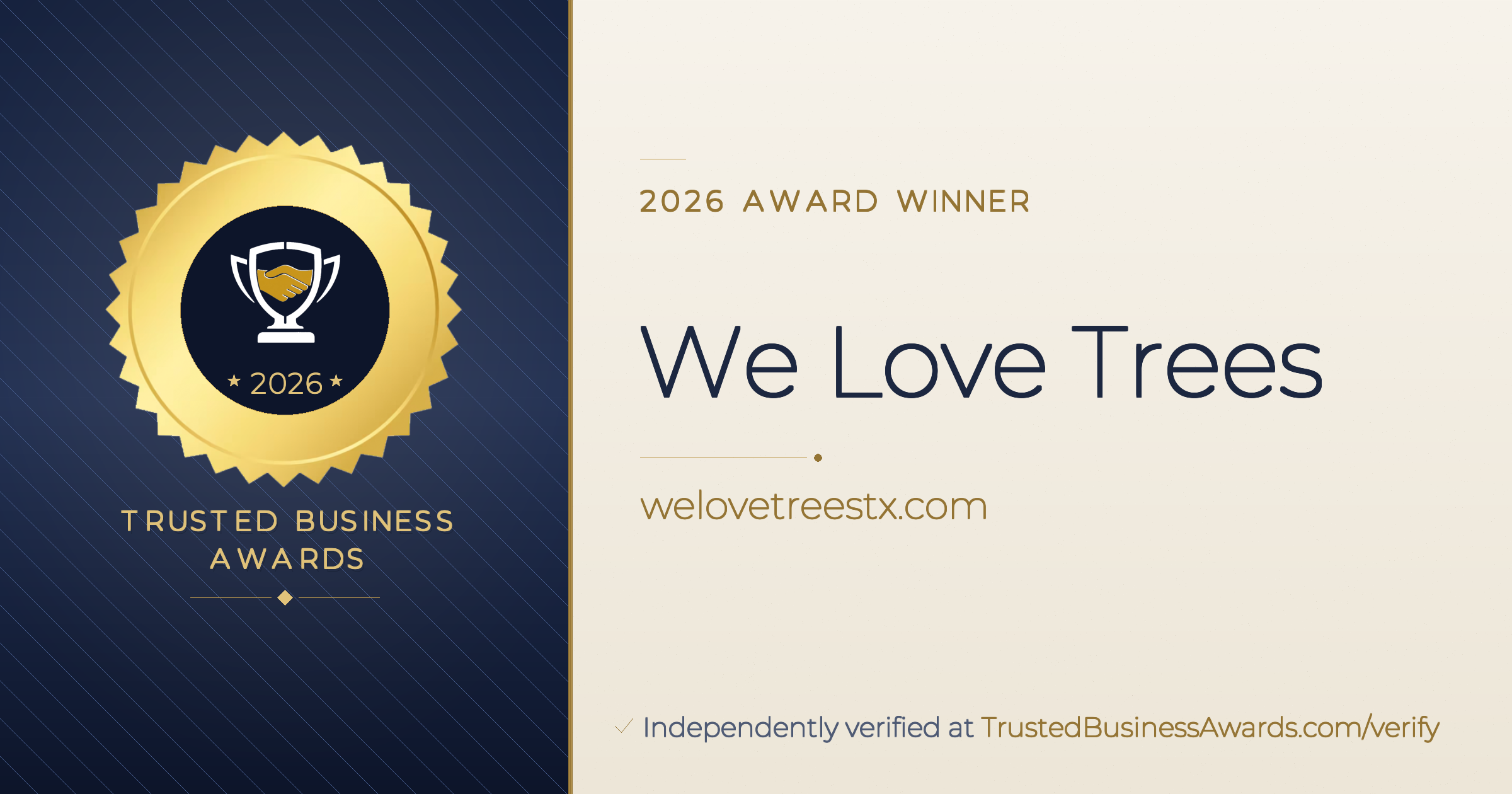 We Love Trees — 2026 Trusted Business Awards Winner
