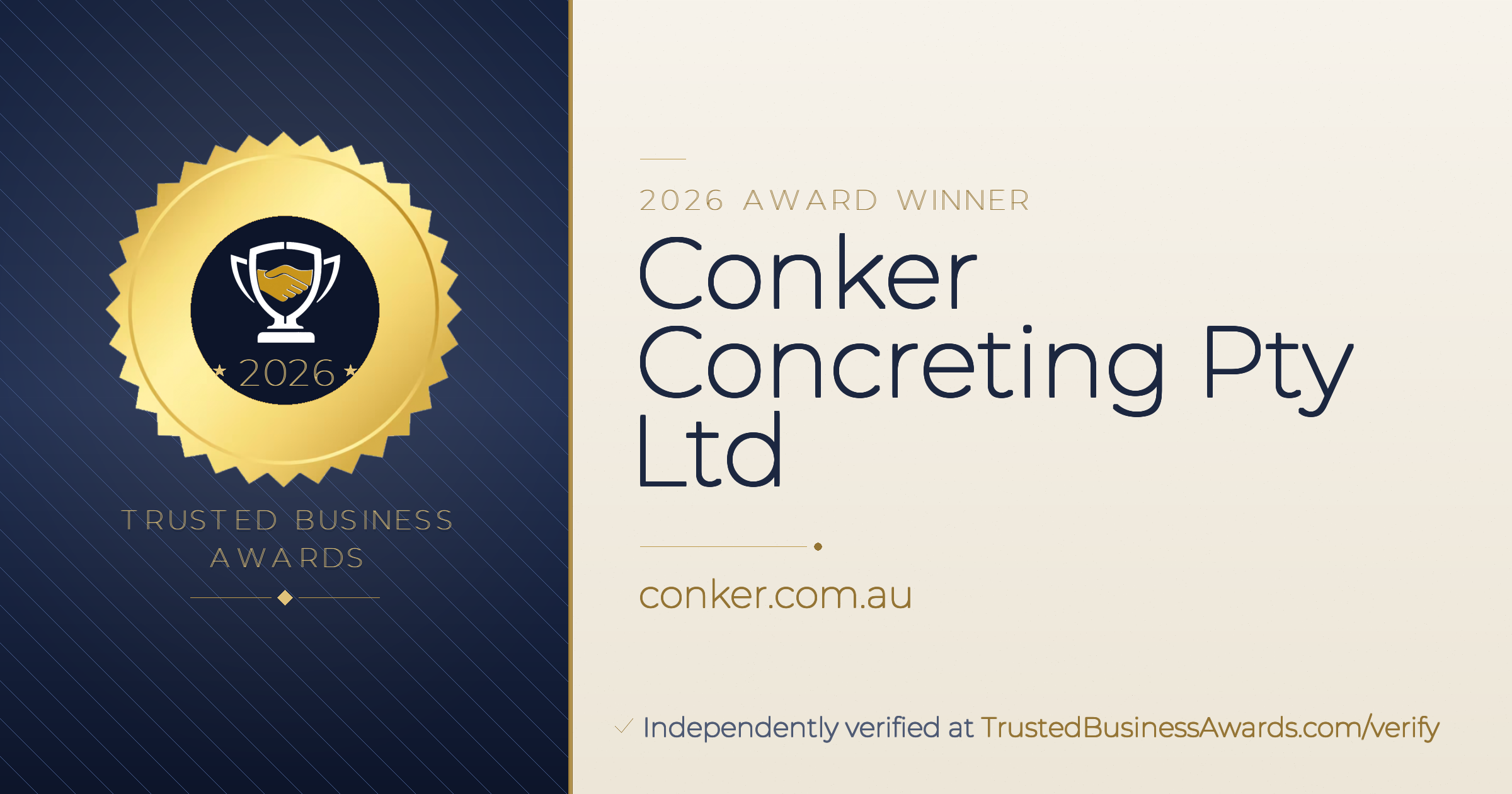 Conker Concreting Pty Ltd — 2026 Trusted Business Awards Winner