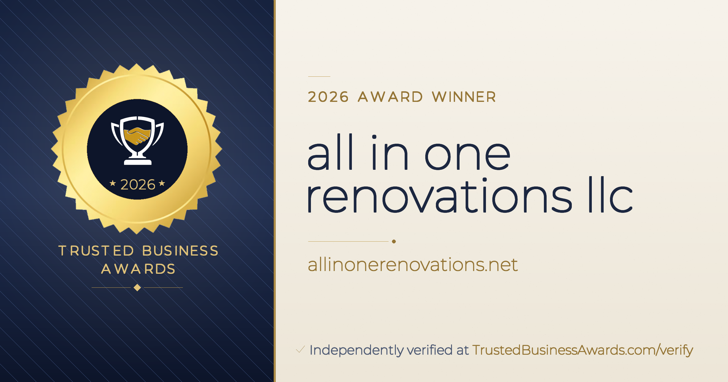 all in one renovations llc — 2026 Trusted Business Awards Winner