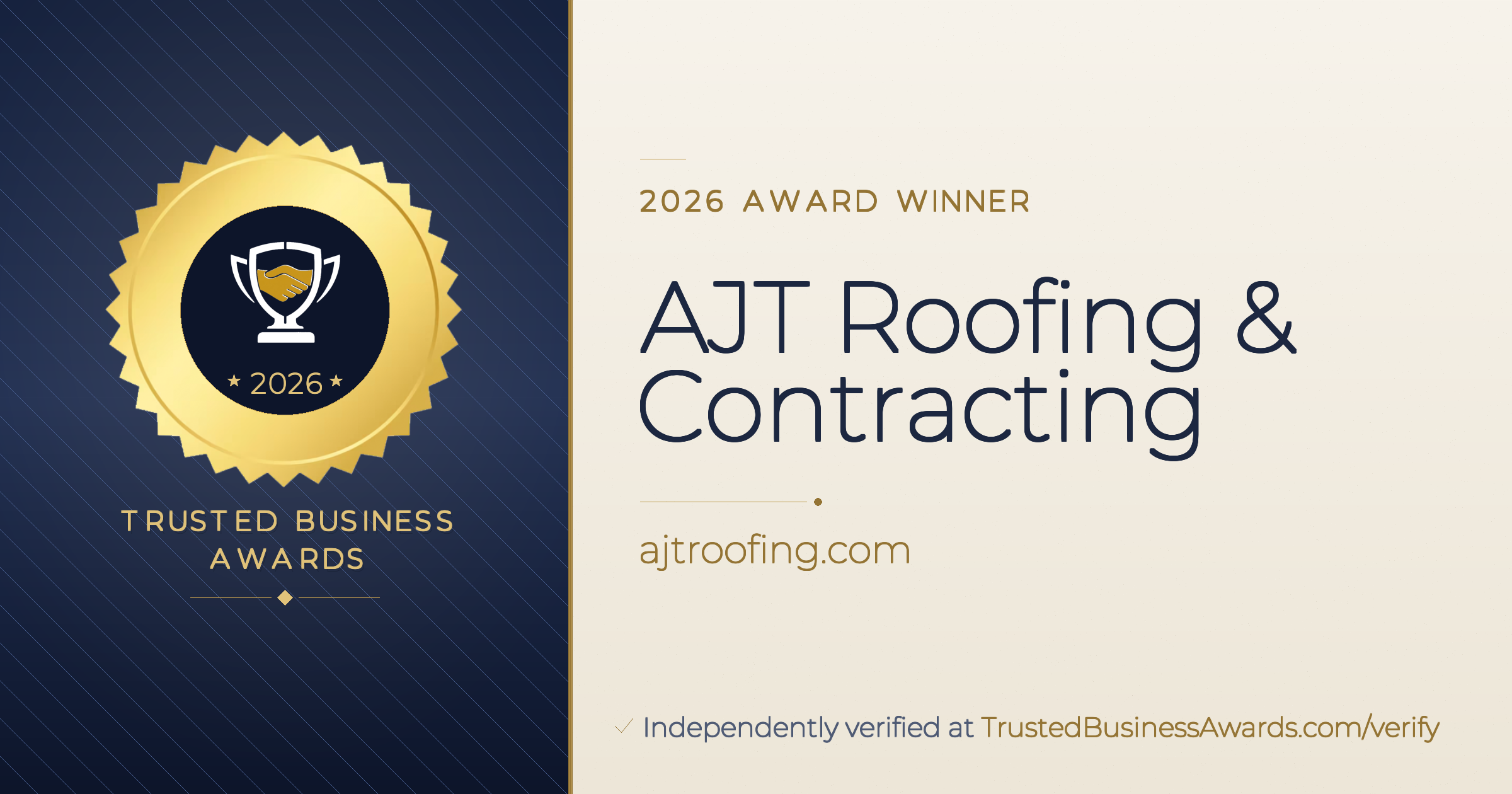 AJT Roofing & Contracting — 2026 Trusted Business Awards Winner